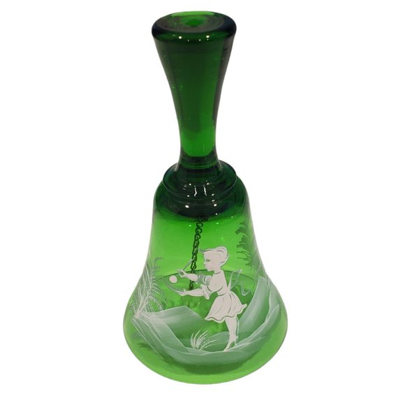 Vintage Emerald Green Mary Gregory Glass Bell - Picture 1 of 3